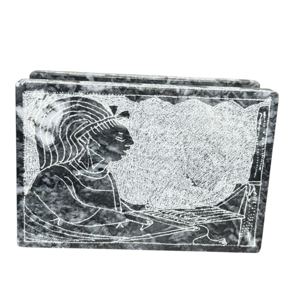 Latin Aztec Mayan Letter Napkin Holder Carved Etched Granite Marble Stone Heavy